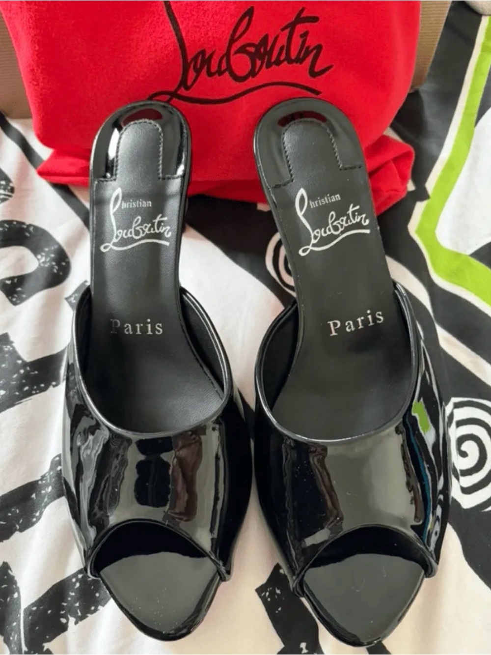 Christian Louboutin Black Patent Leather Open-Toe Slide Mules